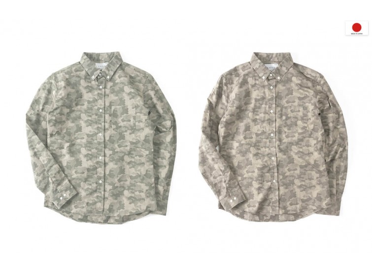 LESS - L/S CAMOUFLAGE BUTTON DOWN SHIRT (Green,Brown)